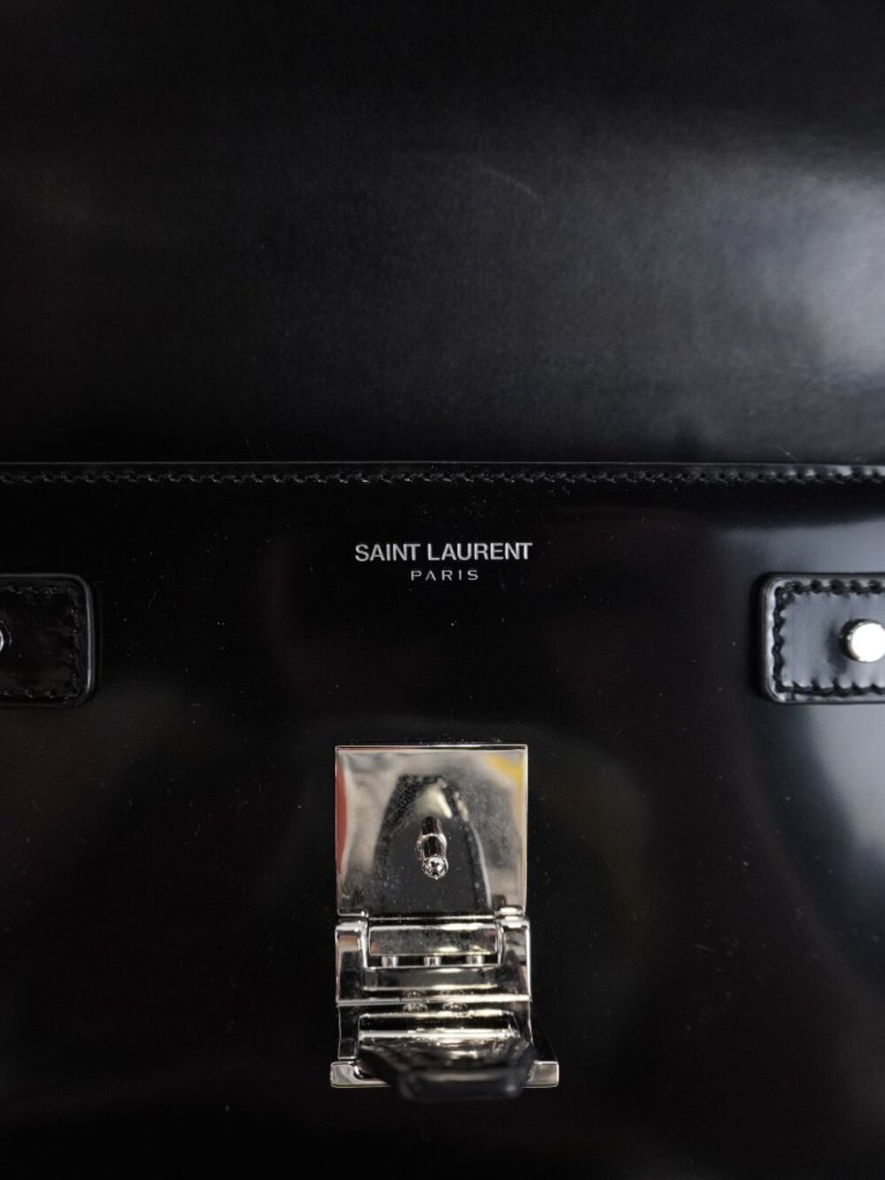 Saint Laurent Le Fermoir Top Handle Black Calfskin Leather Bag w/ Shoulder Strap - Picture 8 of 15